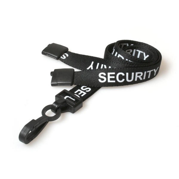 Billede af Security sort lanyard / Halssnor / Keyhanger / Nøglesnor / Halsrem 15 mm med plast krog. 60270584